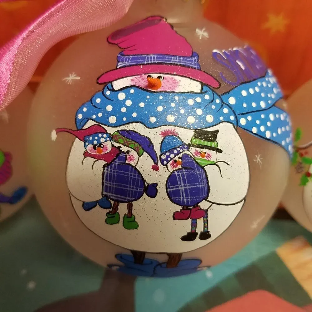 Set of 3  Hand painted 3D snowman ornaments. Aprox 8